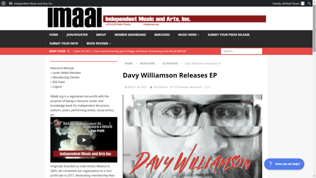 IMAAI Reviews Davy Williamson’s EP