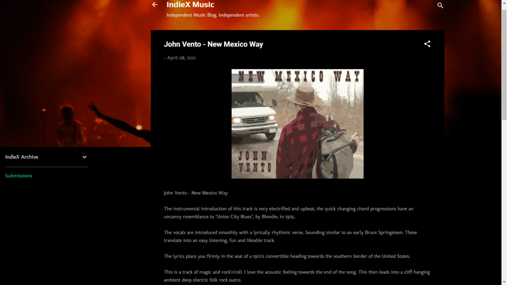 IndieX Music Reviews John Vento’s “New Mexico Way”