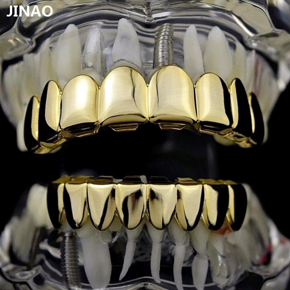 Hip Hop 8/8 Gold Teeth Grillz Set Top & Bottom Grills Dental Mouth Punk Teeth Caps Cosplay Party Tooth Rapper Halloween Jewelry