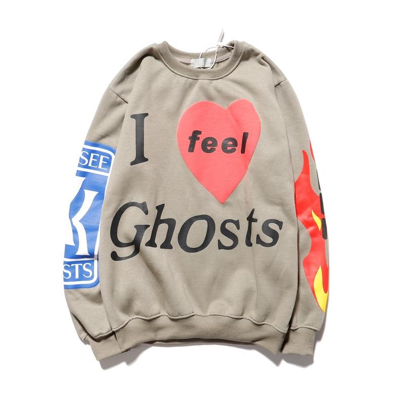 Kanye West"I feel Ghosts" Sweatshirt Men and Women Fleece Flame Print Hip Hop Hoodies Xxxtentacion Loose Casual Hoody
