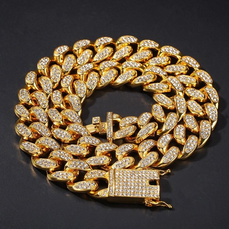 D&Z 20mm Iced Out Cuban Necklace Chain Hip hop Jewelry Choker Gold Silver Color Rhinestone CZ Clasp for Mens Rapper Necklaces Li