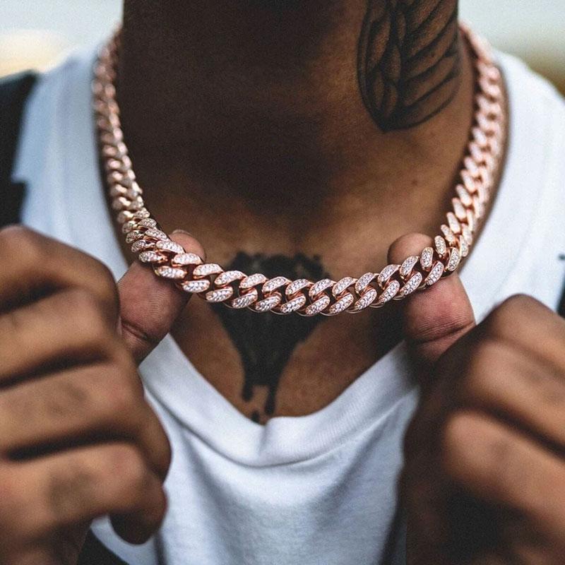 Rock Street Iced Out Hip Hop Chain Bracelet 13mm Miami Cuban Necklace for Men Wholesale Gold Rapper Jewelry Dropshipping